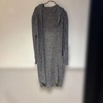 띠어리 후드 부착 롱 가디건 그레이 계열