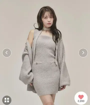 fupel 초커 포함 멜란지 니트 셋업