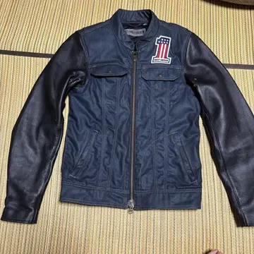 Harley-Davidson 네이비 블랙 가죽 라이더 자켓