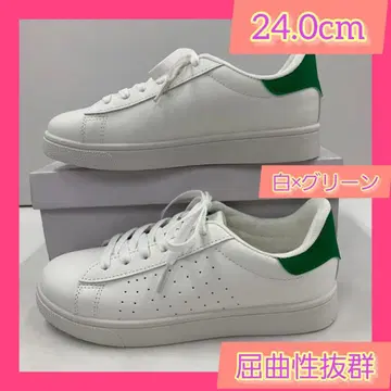 24.0cm 새상품 여성용 스니커즈 경량 인조 가죽 신발 화이트 그린