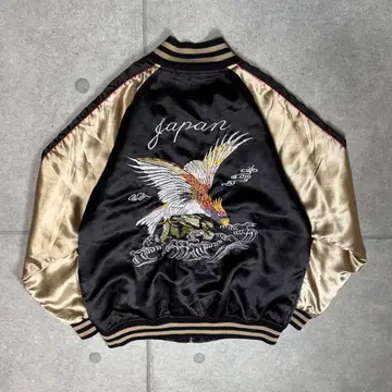 스카잔 수베니어 자켓 동양 요코스카 독수리 양면 자수 새틴 골드