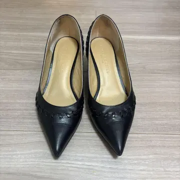 오데뜨 앤 오딜 블랙 가죽 뜨개질 펌프스