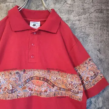 나이스 디자인 애버리지널 아트 피케 셔츠 호주 빈티지 90s