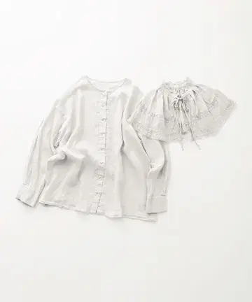 네스트로브 린넨 레이스 탈착식 옷깃 셔츠 긴팔 블라우스