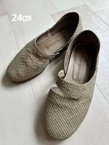 요건 레일 가죽 메쉬 플랫슈즈 그레이 24cm