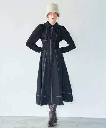 And Couture 허리 리브 프론트 지퍼 원피스 블랙 24aw