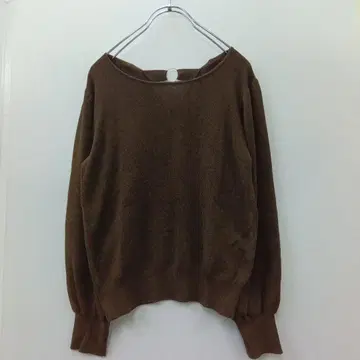 [ 안데뮤 ] 긴팔 니트 볼륨 소매 [ F ] 크루넥 브라운 티셔츠