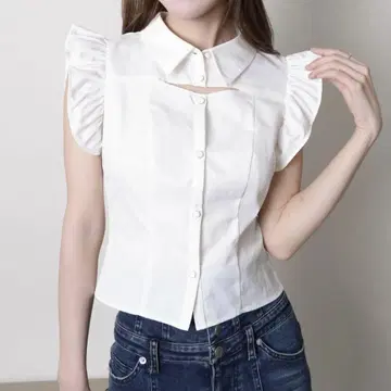 립 서비스 데콜테 오픈 프릴 슬리브 블라우스