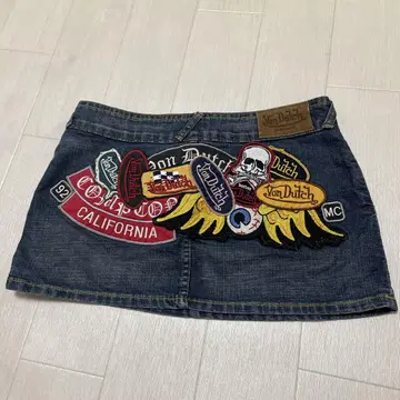 Von Dutch 본도치 미니스커트 데님 와펜 Y2K 스컬