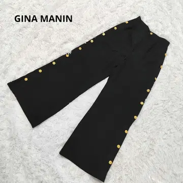 GINA MANIN 사이드 버튼 와이드 팬츠 골드 버튼 레트로 빈티지