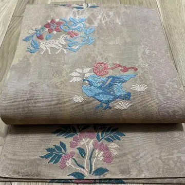 나고야 오비(약 24cm) 당조 문양 꽃 먹는 새 사슴 순수 실크 185