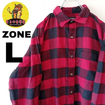 USA 구제 의류 ZONE 플란넬 셔츠 L 레드 블랙 체크