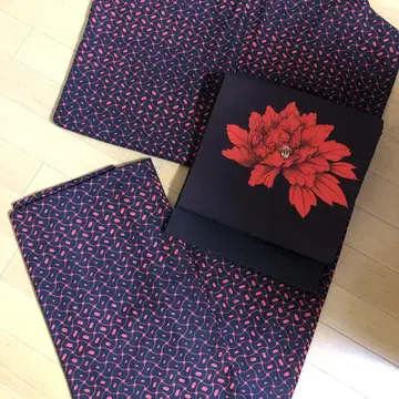 빈티지 순수 실크 시오제 나고야 오비 짙은 갈색에 주홍색 모란