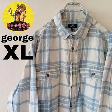 USA 구제 의류 george 플란넬 셔츠 XL 화이트 라이트 블루 체크