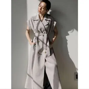 anuans 아뉴앙스 린넨 라이크 롱베스트 베이지 트렌치