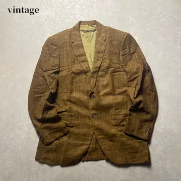 vintage 울 체크 테일러드 자켓 카멜 브라운 블레이저 구제 의류