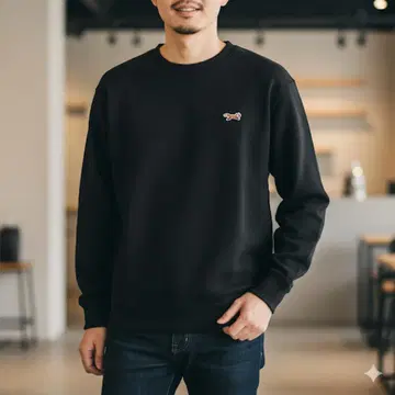 페니스 자수 로고 속기모 원 포인트 여우 애니멀 맨투맨 흑먹색 L