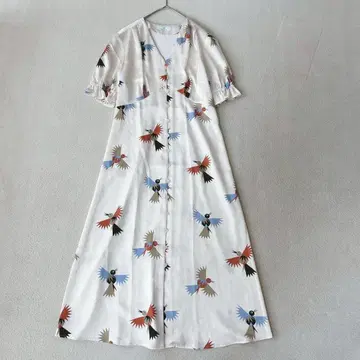 컨디션 최상 폴스미스 버드 프린트 미디 드레스 새틴 핑크 M 상당