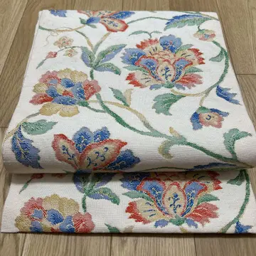 나고야 오비(약 24cm) 지 사라사 꽃 문양 금실 순수 실크 190