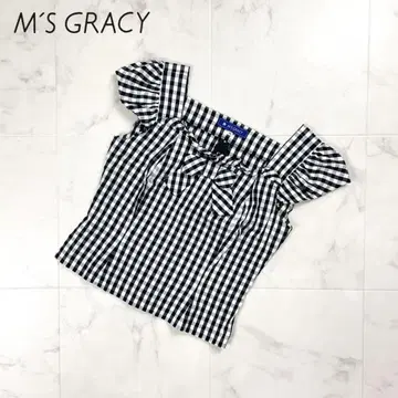 M'S GRACY 깅엄 체크 리본 블라우스 사이즈 38*HD1012