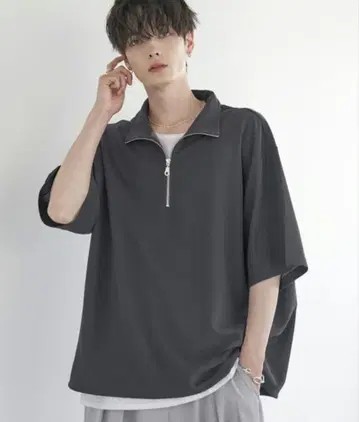 나시 하프 지퍼 반팔 풀오버 [드로우 코드 포함] 차콜