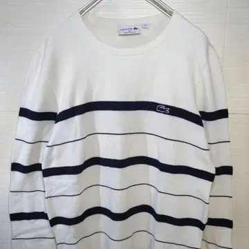 라코스테 프랑스제 니트 스웨터 파랑 악어 자수 로고 보더