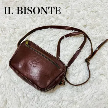 [ 하자품 ] ILBISONTE 미니 숄더백 가죽 브라운 로고 엠보