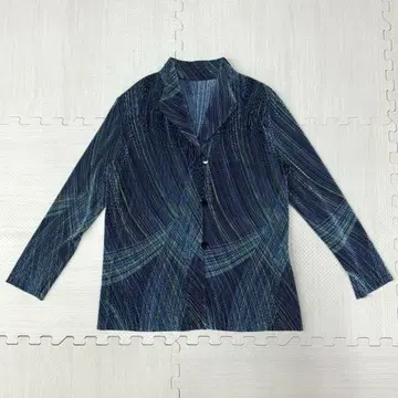 빈티지 여성용 가디건 볼레로 스탠드 카라 블루 계열 L