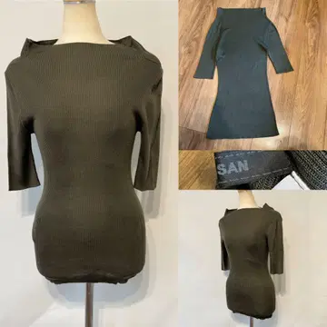 ARTISAN 아티산 실크 100 리브 보틀넥 니트 5부 소매 카키