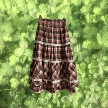 모리걸 페어리 그런지 프릴 레이스 티어드 체크 롱 스커트