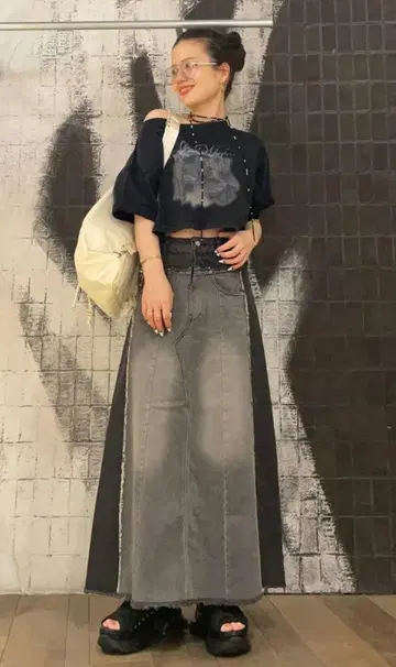 JEANASIS 리메이크 데님 롱 스커트