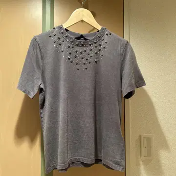 ZARA 비즈 장식 그레이 반팔 T셔츠
