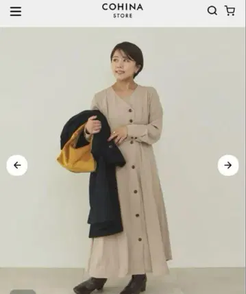 COHINA 아지메 프론트 버튼 드레이프감 원피스 short