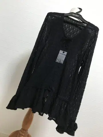 미사용 카네코 이사오 레이스 리본 블라우스 가디건 블랙