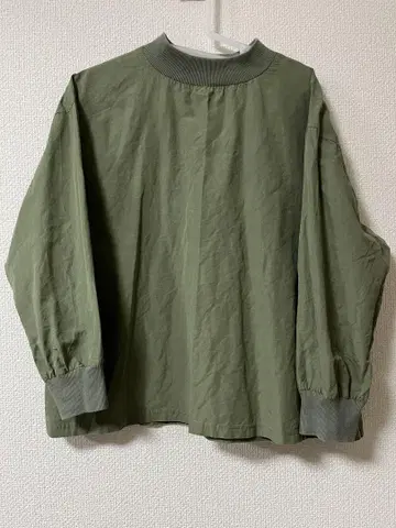 나카가와 마사시치 상점 면린넨 하이넥 긴팔 모스그린 코튼 린넨