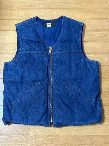 80's VINTAGE 에디 바우어 블랙 택 데님 다운 베스트 L