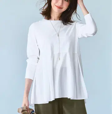 23구 내추럴 코튼 베어 콤비 페플럼 티셔츠