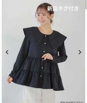 fitmore 백리본 컬러 펄 버튼 페플럼 블라우스 티어드 블라우스