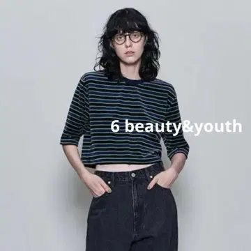 6(ROKU) beauty&youth 벨로아 보더 크롭 상의