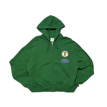 Disney x Moussy 미키 패치 지퍼 후드티 그린