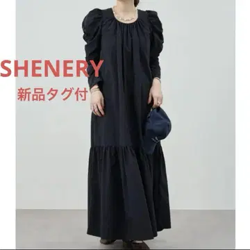 새상품 개더 숄더 맥시 원피스 블랙 SHENERY 시너리