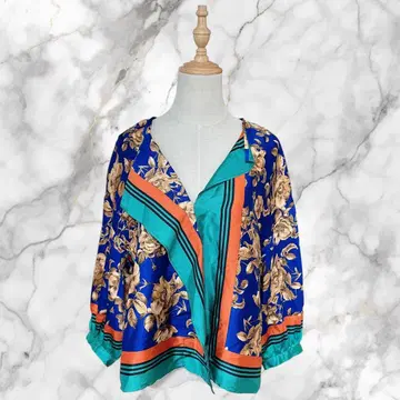 ZARA 자라 플라워 프린트 스카프 패턴 오픈 프론트 셔츠 블라우스