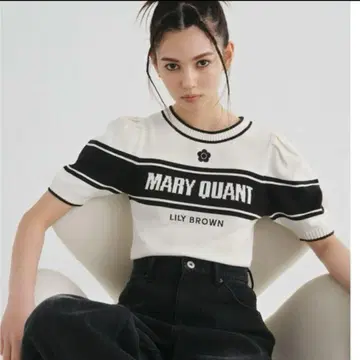 MARY QUANT 마리콴트 릴리 브라운 콜라보 반팔 화이트 니트