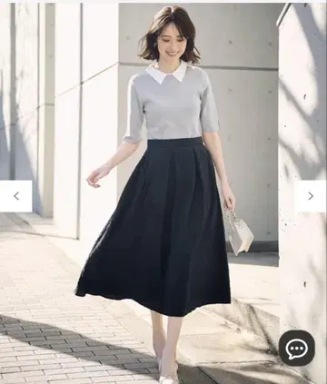 애니시스 새상품 [호감 기획] 옷깃 배색 니트 x 턱 스커트 세트