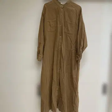 브라운 버튼 긴팔 셔츠 원피스