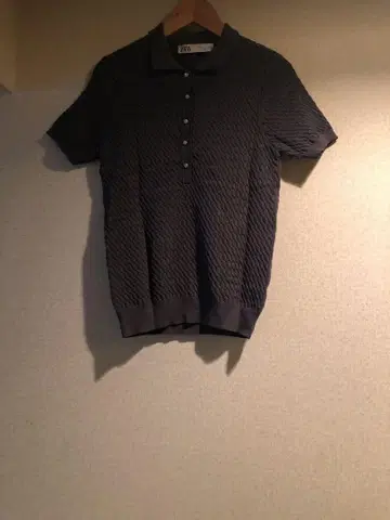 ZARA 그레이 비쥬 버튼 썸머 니트 반팔 피케 셔츠