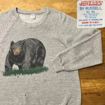 60s 70s JERZEES 애니멀 곰 베어 레이온 혼방 맨투맨 양면