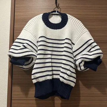 SACAI 사카이 니트 스웨터 화이트 네이비 2 사이즈