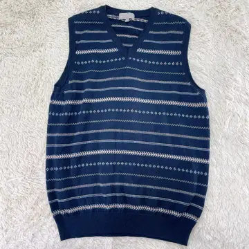 [ 레어 ] 마가렛호웰 울 코튼 니트 베스트 네이비 L