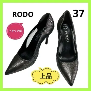 RODO 로도 펌프스 하이힐 블랙 라메 37 스터드 이탈리아제 고급
